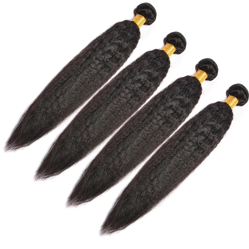 ALIBELE HAIR Kinky Straight Human Hair Bundles With Closure Non Remy Brazilian Hair Weave Bundles with Lace Closure 4 5 Pcs Lot