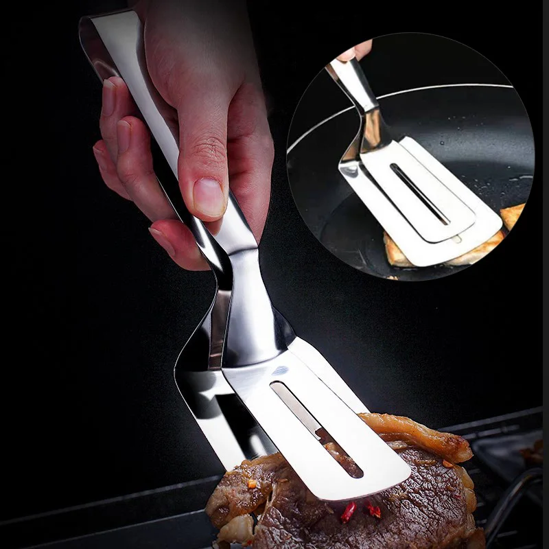 

2 in 1 Tong Turner Stainless Steel Kitchen Accessories Gadgets Egg Spatula Barbecue Steak Shovel BBQ Tools Fried Fish Meat Clamp