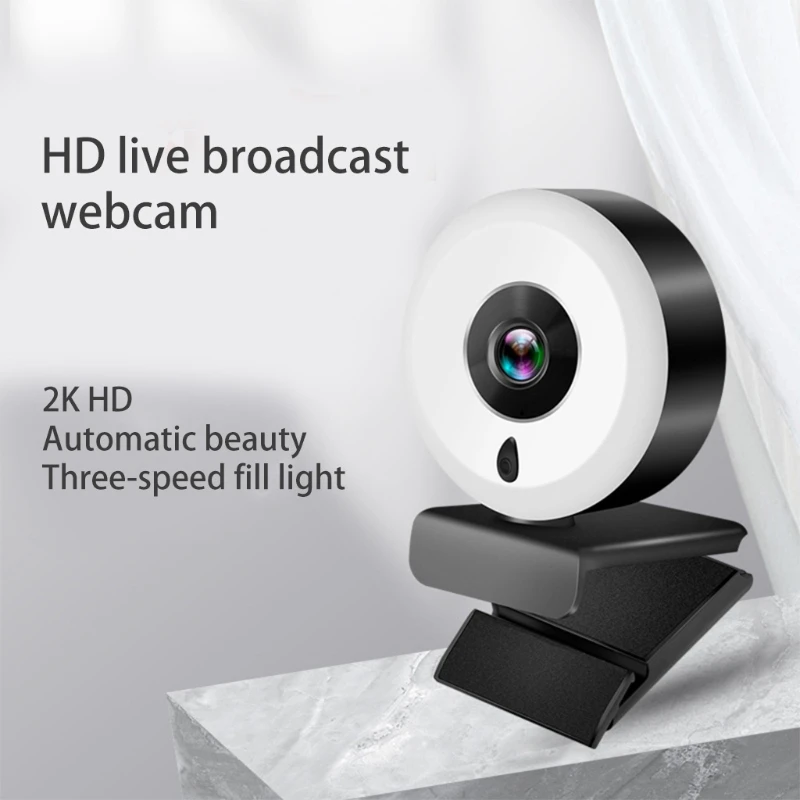 

2021 1080P Webcam with Ring Light, Tripod and Dual Stereo Microphone, FHD USB Computer Camera, Adjustable Brightness
