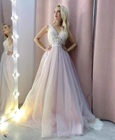 wedding dresses blush pink gorgeous lace appliques v neck sleeveless crystal beading a line bridal gowns for women charming