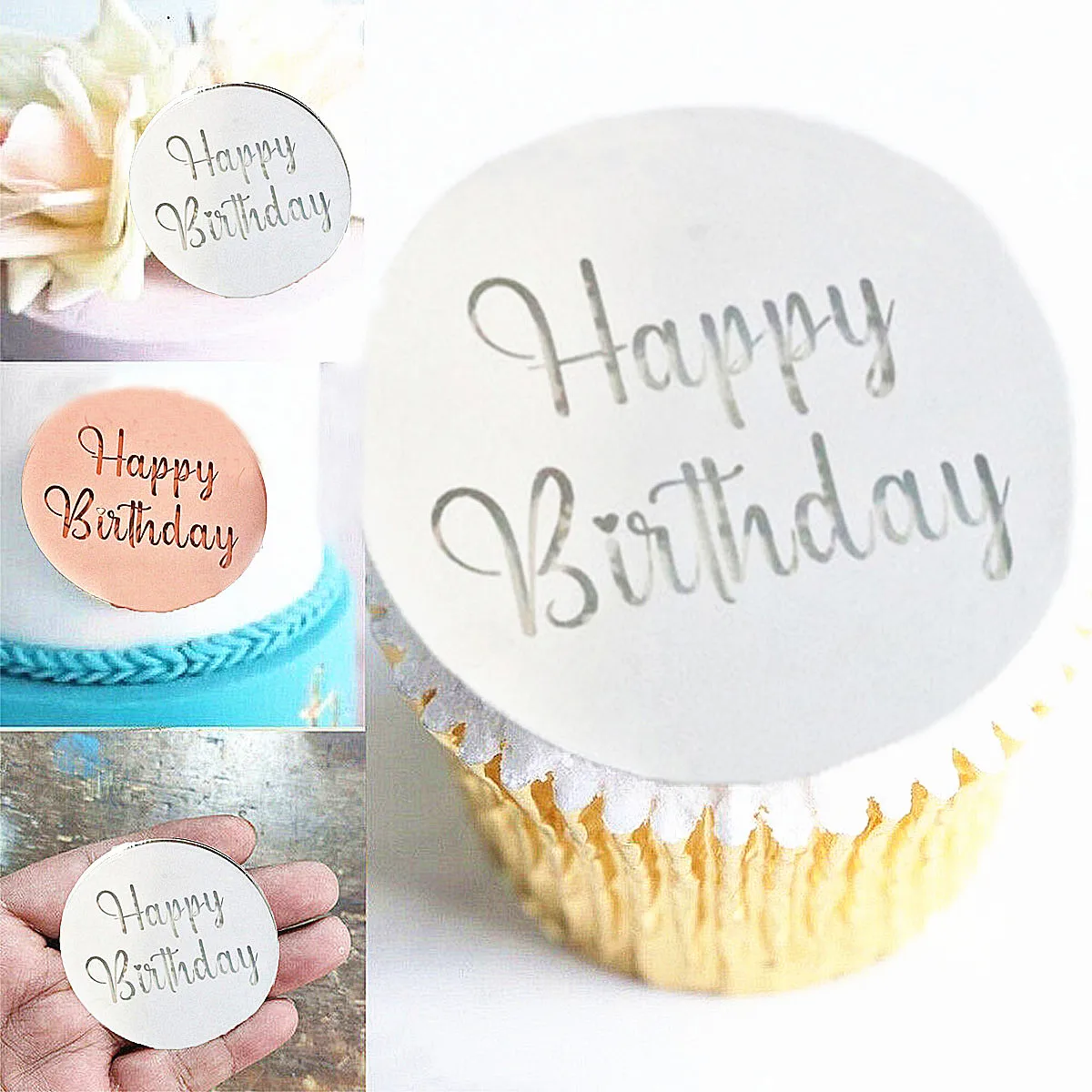 5X Acrylic Happy Birthday Cupcak Dessert Cake Topper Gift Birth Day Party Decor