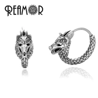 reamor 1 pair trend earrings punk dragon round hoop earring for women men stainless steel piercing circle earrings jewelry