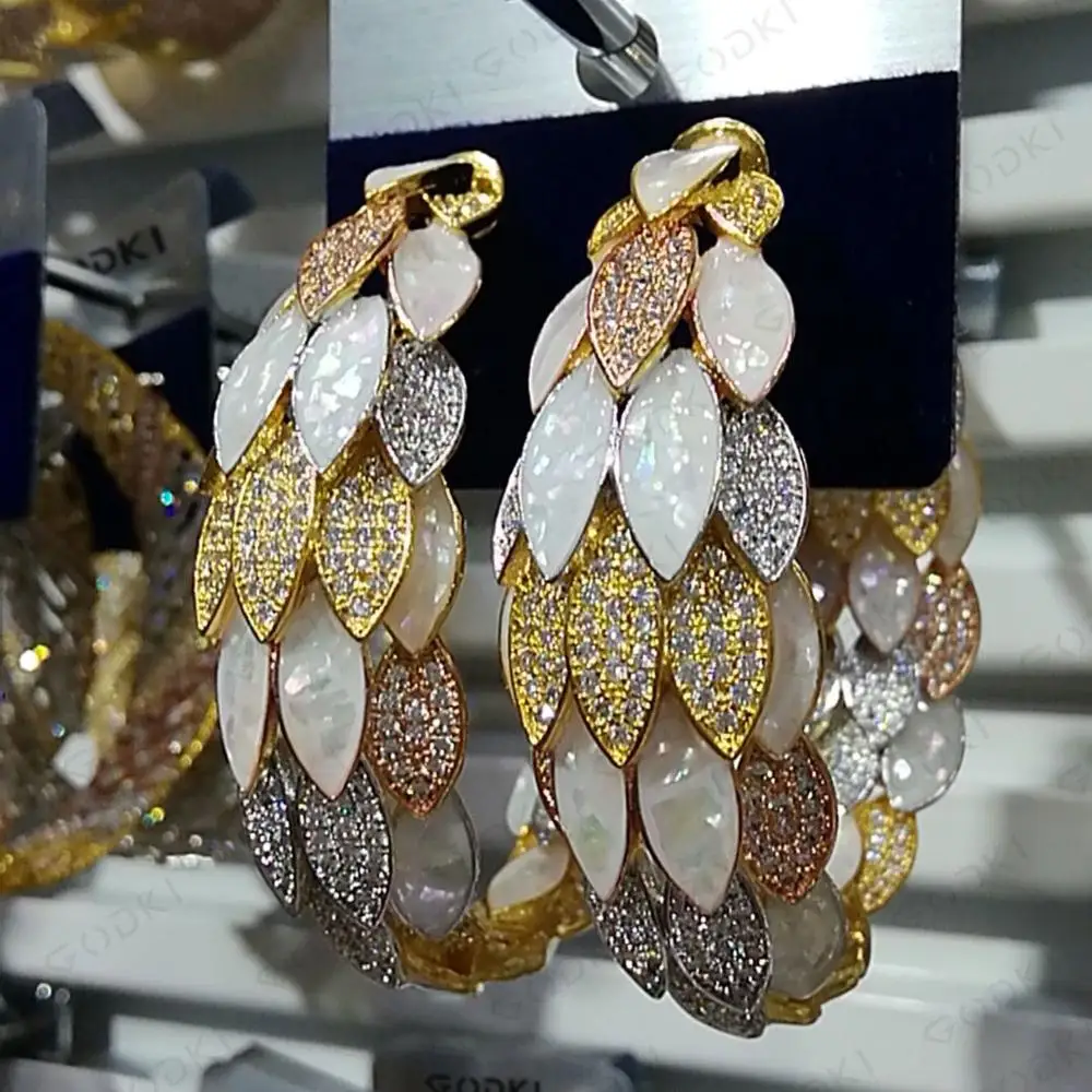 Женские свадебные серьги GODKI крупные обручи с павлиньим абалона кубическим