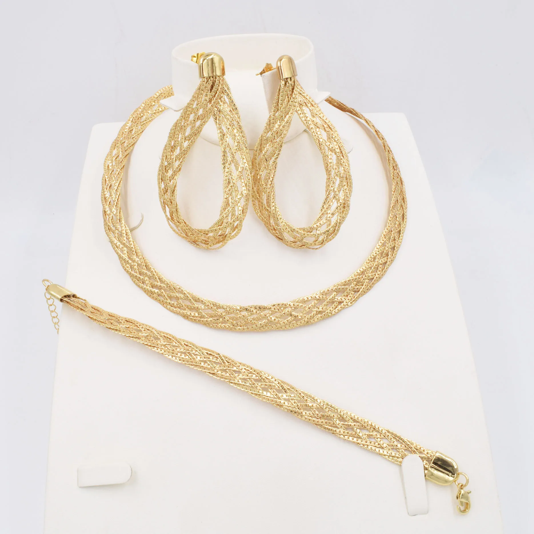 

High Quality Big flower Dubai Italy 750 Gold color Jewelry BIG Set For Women african beads jeweLry fashion set earring jewelry H