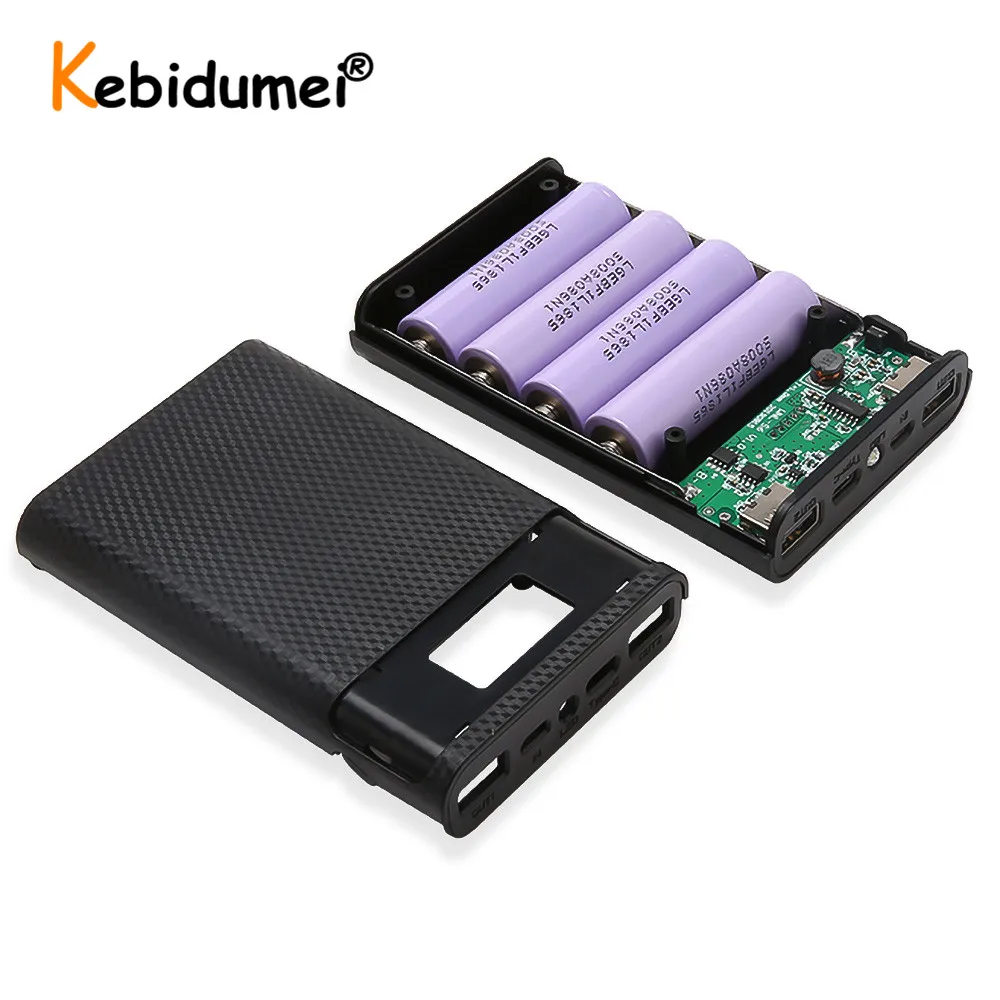 Kebidumei 5 в двойной USB Тип C 4x18650 Аккумулятор Чехол внешний аккумулятор DIY коробка для