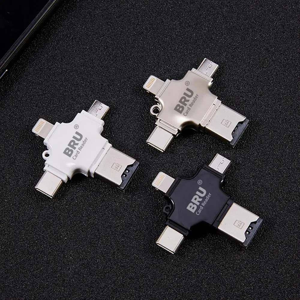 BRU 4 в 1 картридер для iPhone5 6s 7Plus 8X MicroSD TF карта памяти iPad Macbook type c Android телефон OTG