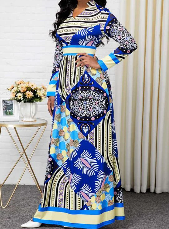 

African Dresses For Women 2020 Casual Slim Patchwork Boho Beach Ball Gown Maxi Dress Elegant Sexy Long Sleeve Party Vestidos