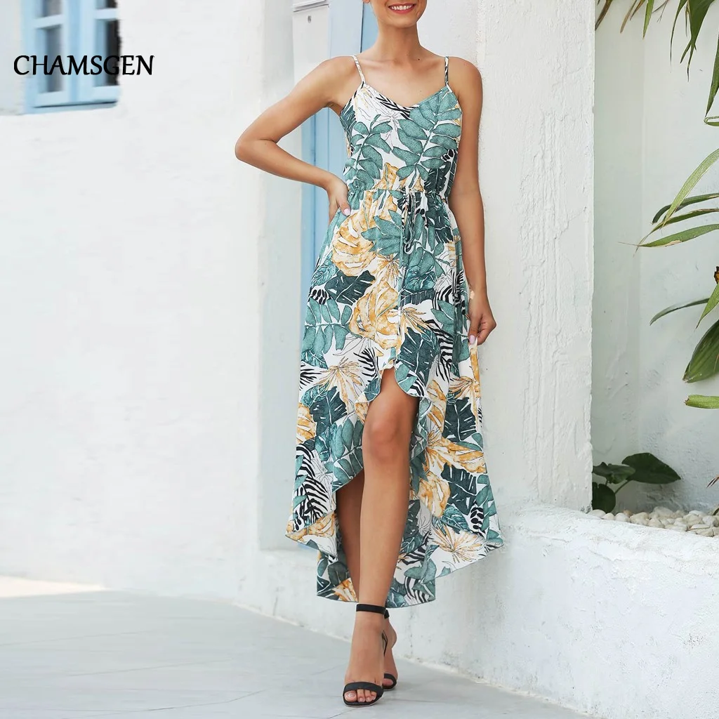 Женское платье с принтом кленового листа CHAMSGEND Пляжное Платье в стиле бохо v