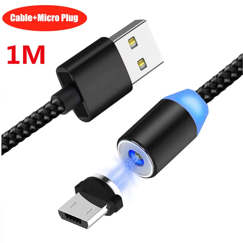 1M Black Micro Cable Магнитный кабель Micro USB NiSi 1 м 2 м для Xiaomi samsung Galaxy Note6/5/4/3/J3/J5/J7/A3/A5/A7 LG светодиодный магнитный кабель для быстрой зарядки - Цвет: 1M Black Micro Cable