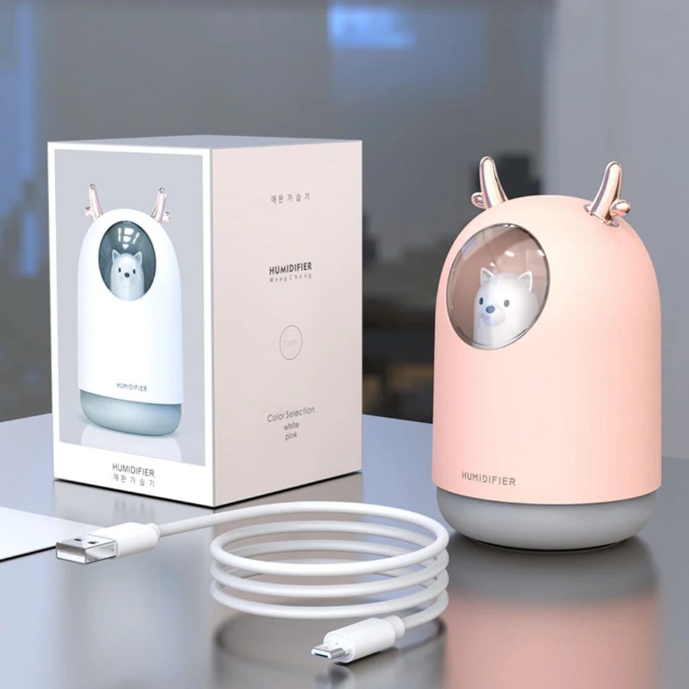 

Home USB Humidifier 300ml Cute Pet Ultrasonic Cool Mist Aroma Air Oil Diffuser Romantic Color LED Lamp Humidificador May21