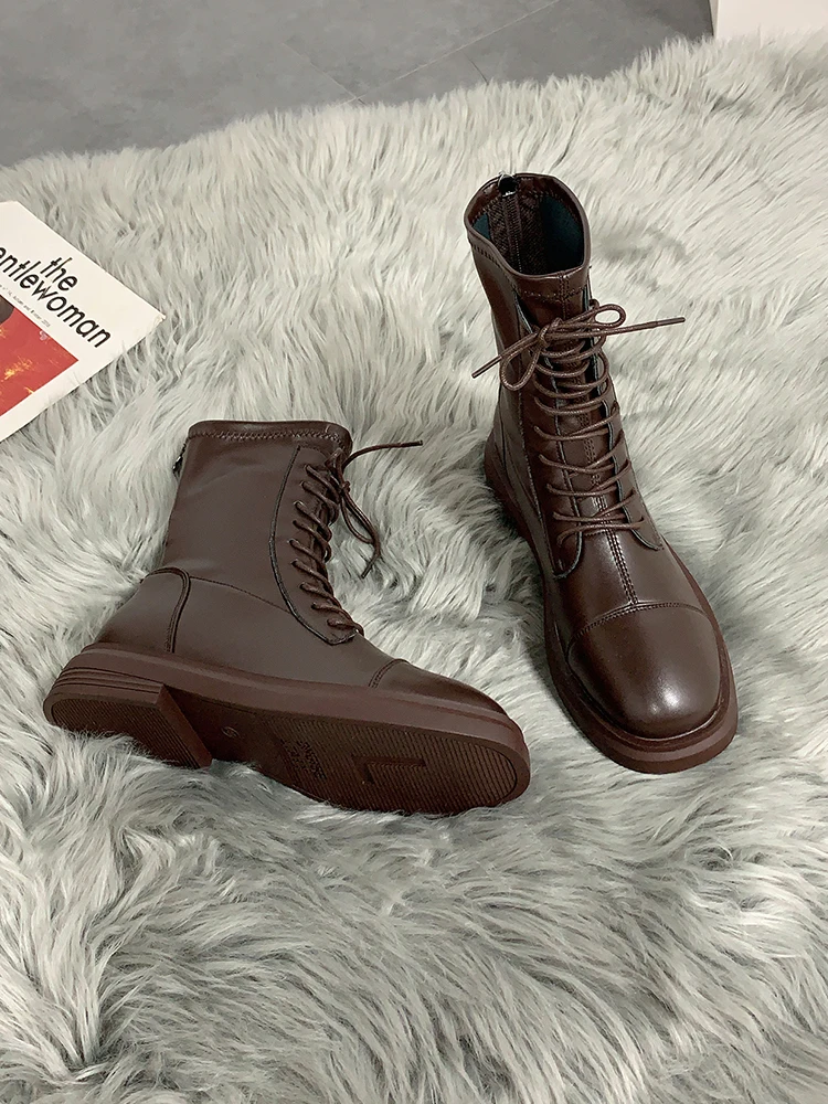 

Square-headed skinny boots New Martin boots in spring, autumn and winter of 2020 Women's British style short boots Knight boots