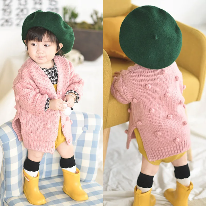 Baby Girl Winter Clothes Knitted Cardigan Sweater Fuzzy Ball Coat Jacket Warm Outerwear 6M-3Y