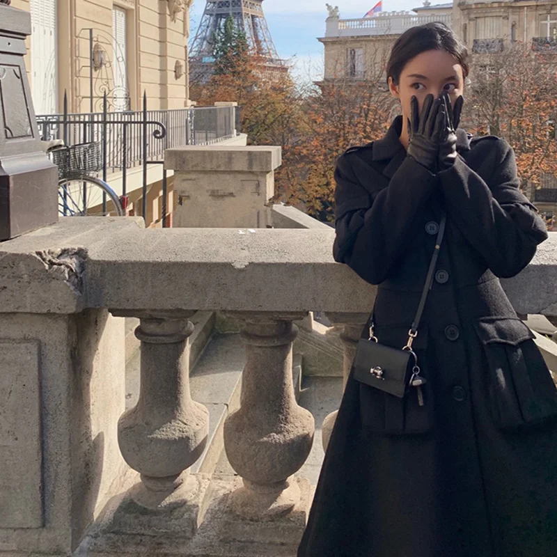 Модное шерстяное пальто женское длинное на осень и зиму новое универсальное