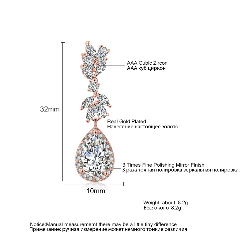ZAKOL Роскошный белый Цвет капли воды Фианит циркон Кристалл Длинные висячие