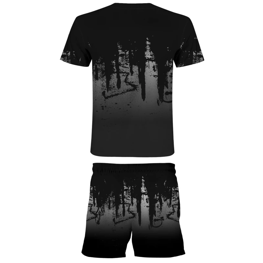 

2021 summer new American fashion men's Inkjet 3D digital printing t-shirt men's and women's leisure jogging suit