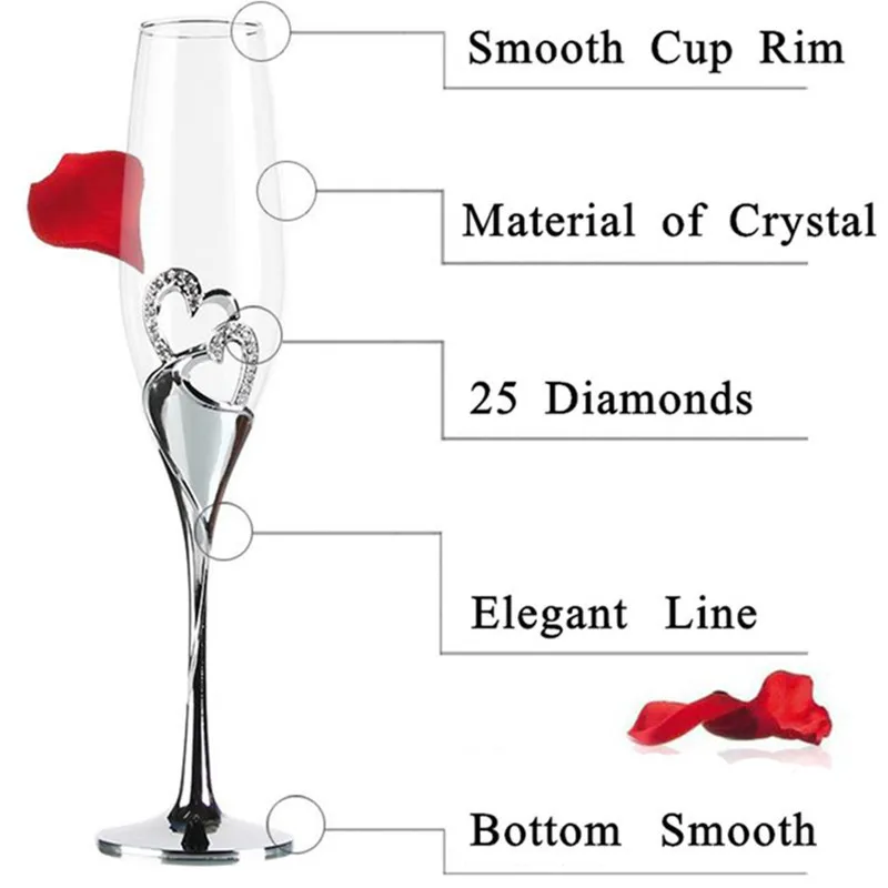 

2Pcs/Set Crystal Champagne Glass Wedding Toasting Flutes Drink Cup Party Marriage Wine Decoration Cups For Parties Gift Box