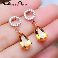 black angel fashion citrine gemstone drop earrings for women blue topaz 925 silver earrings wholesale ear jewelry dropshipping