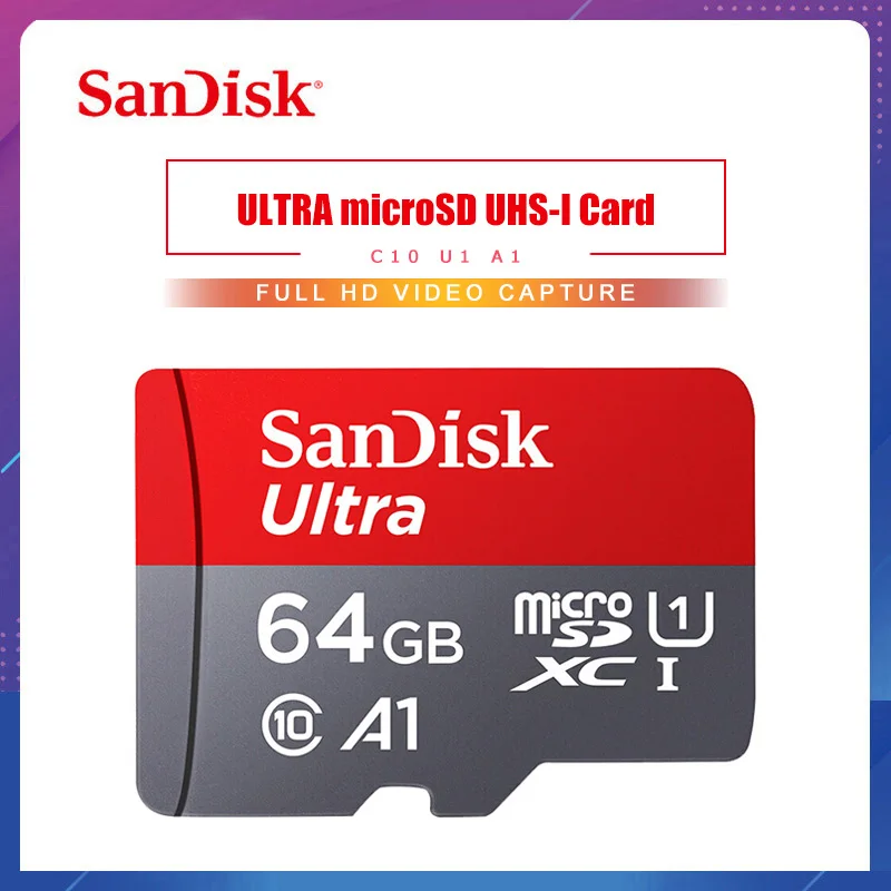 

Карта памяти MicroSD SanDisk, 16 ГБ, 32 ГБ, 64 ГБ, 100% ГБ, макс. 80 м/с, Uitra C10, TF-карта C4, 8 Гб