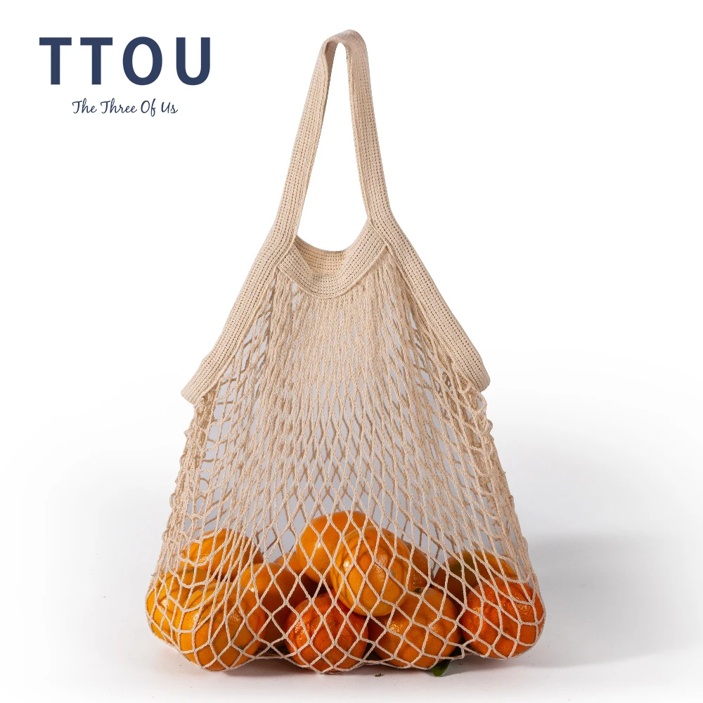 

2021 New Reusable Grocery Bags Fruit Vegetable Bag Washable Cotton Mesh String Organic Organizer Handbag Short Handle Net Tote