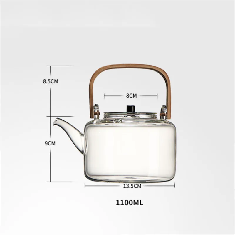 1100 мл стеклянный чайник термостойкий взрывозащищенный вареный кунг фу для воды с