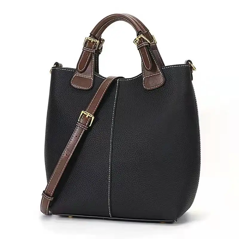

2022 New Bucket Bags For Women Genuine Cow Leather Fashion Commuter Tote High Capacity School French Style Crossbody Handbags