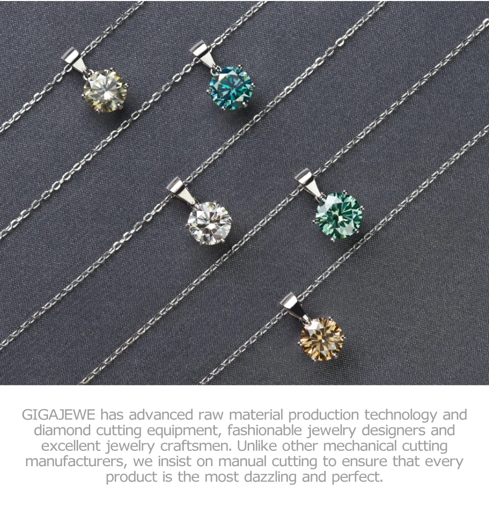 GIGAJEWE 2.0ct 8 мм EF VVS Круглый покрытием 18-ти каратным белым золотом, 925 серебро Муассанит Цепочки и ожерелья с бриллиантами Тесты прошел ювелирные изделия женские подарки для девочек