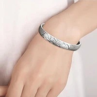 yaologe 925 silver bangle retro heart sutra lotus religious jewelry thailand silver trend unisex accessories open bracelet