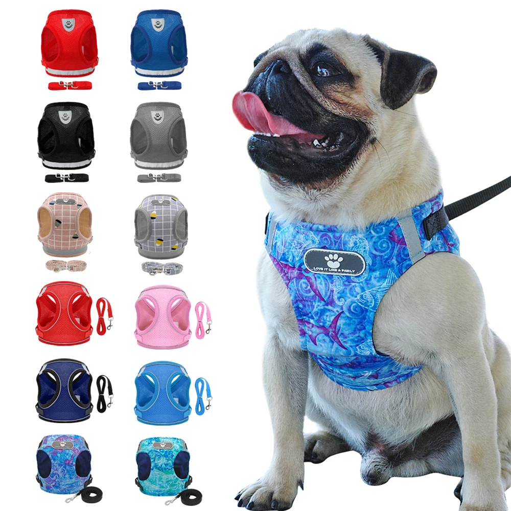 

Nylon Reflective Dog Cat Harness Vest Mesh Breathable French Bulldog Harness Puppy Small Medium Dogs Cats Harness Pet Walking