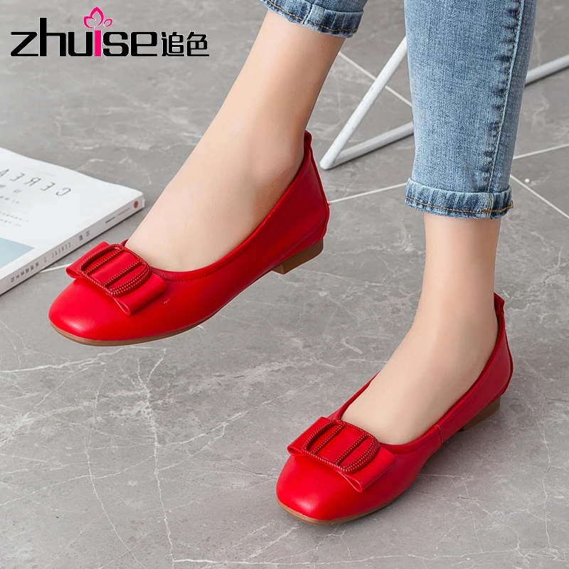 Туфли в горошек из натуральной кожи на плоской подошве с педалью новинка 2020