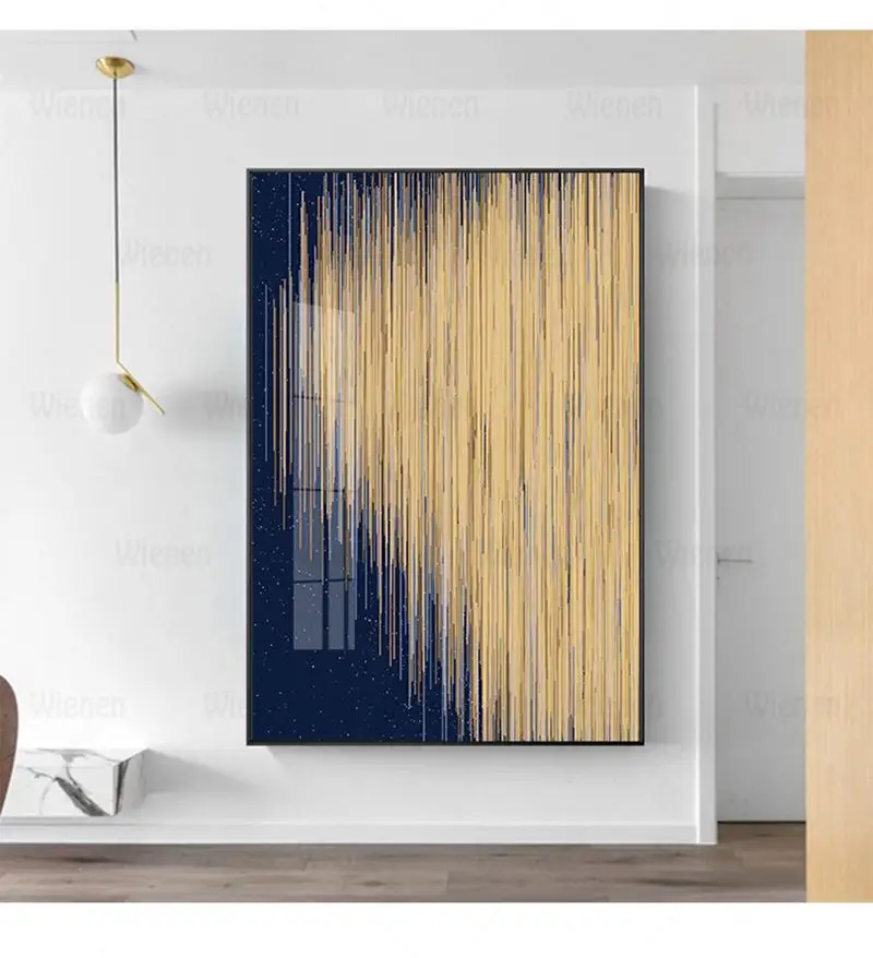 

Creative Abstract Gold Blue Line Vertical Bar Nordic Modern Decorative Picture Canvas Wall Art Poster for Aesthetic Room Decor