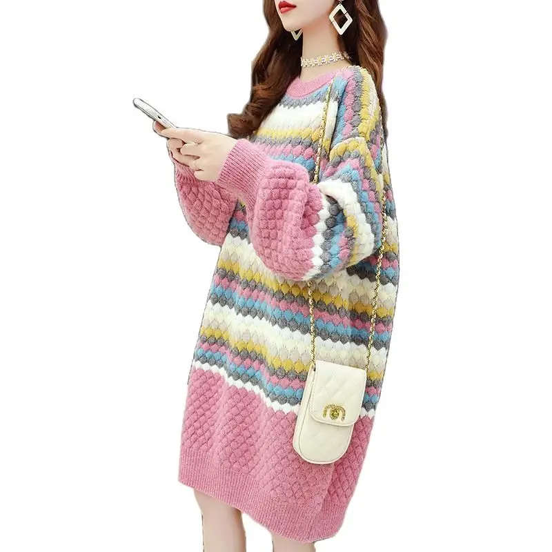 Женское трикотажное платье-свитер средней длины в Корейском стиле | Женская