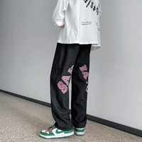spring and autumn new jeans mens fashion brand ins embroidered straight pants korean fashion versatile wide leg dad pants