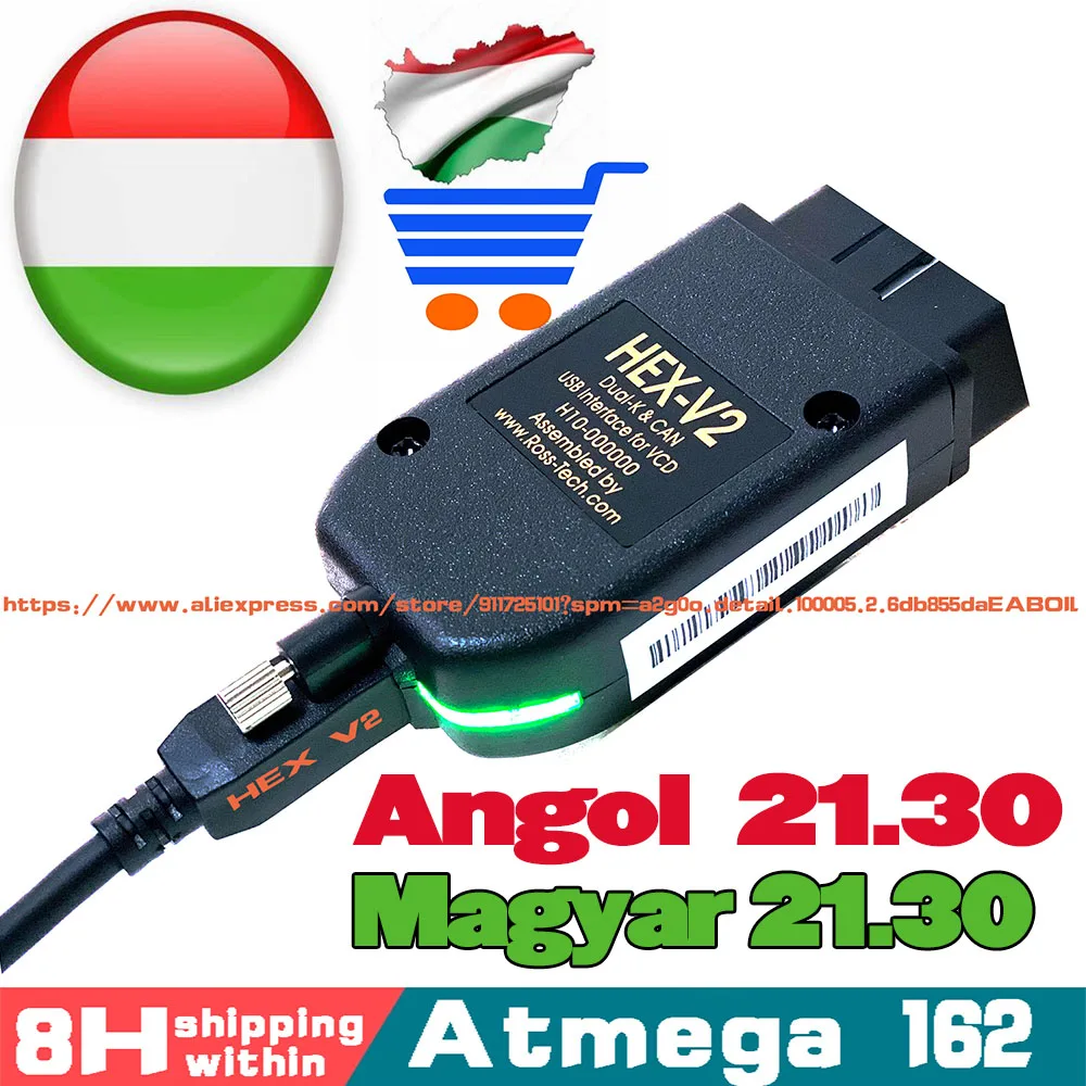 

VAG COM 21.3 VAGCOM 20.4.2 VCDS HEX V2 USB Interface FOR VW AUDI Skoda Seat VAG 20.4.2 Hungarian English ATMEGA162+16V8+FT232RQ