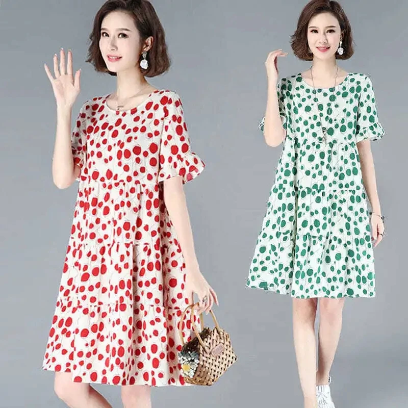 

Polka dot flower short sleeve big pants sexy mom dress up summer slim polka dot dress vesidos mujer verano 202...