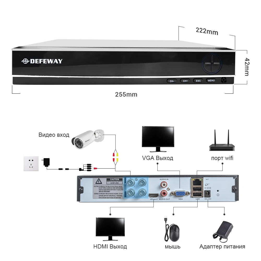 Комплект видеонаблюдения DEFEWAY 4CH система безопасности камеры 1080P HD наружная камера видеонаблюдения домашняя система видеонаблюдения