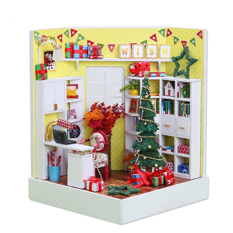 

Набор для сборки кукольного домика с мебелью, рождественский кукольный домик, миниатюрные деревянные игрушки для детей, игрушечный деревян...