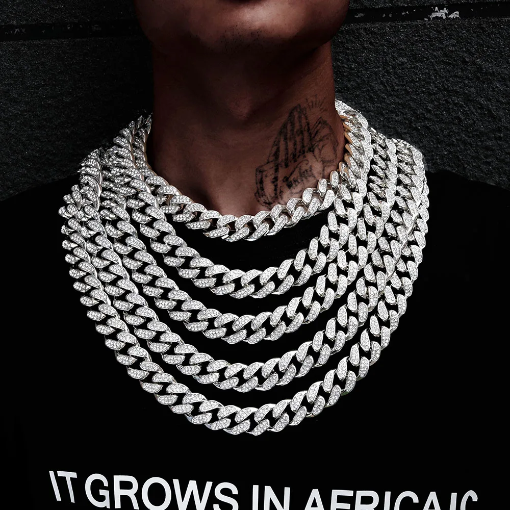 

2021 модное ожерелье Стразы в стиле хип-хоп золотого и серебряного цвета 19 мм кубинская цепь мужской и женский изобретательный Подарок на год...