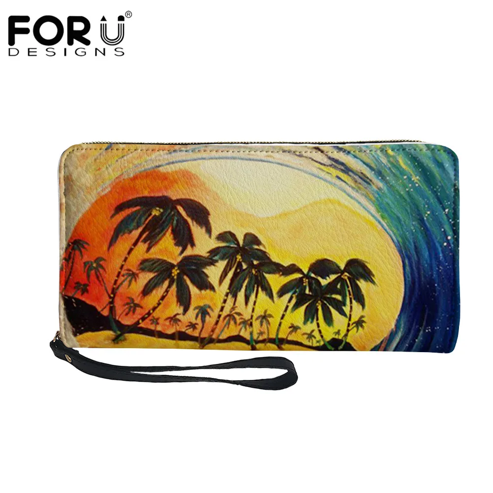 

FORUDESIGNS, кошелек с тропическим рисунком заката и листьев травы для женщин, роскошные женские кожаные сумки для монет