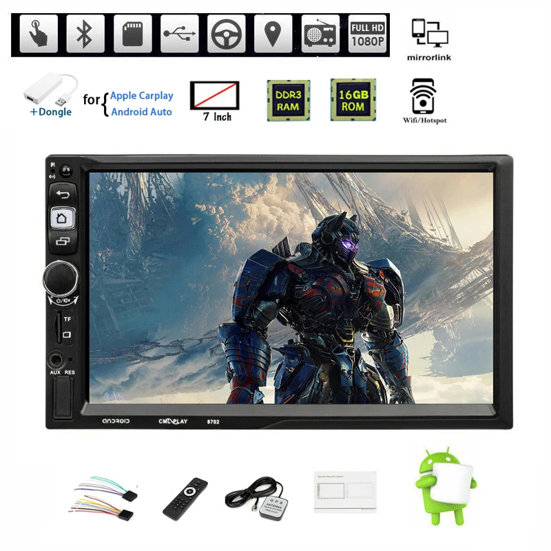 Автомагнитола 2 Din 7 дюймов GPS Android + Carplay TF BT Wi-Fi FM Airplay Mirror Link iOS Siri | Автомобили и
