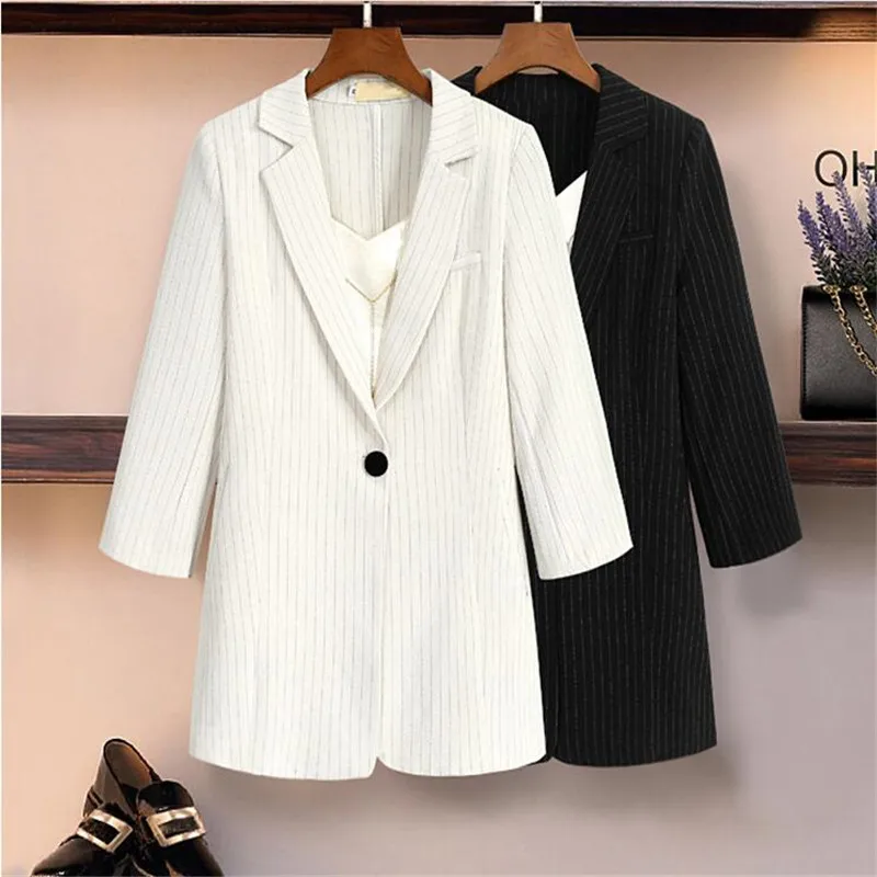 Ladies Blazer Basic Models Linen Long Suit Spring Autumn Thin Coat Fashion A buckle Large Size Outwear Work Wear A1098 | Женская одежда