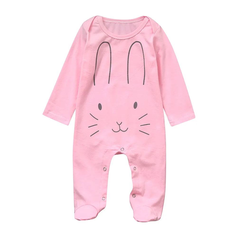 Pink Одежда для новорожденных и маленьких девочек, комбинезон для мальчиков с длинными рукавами с изображением кролика принт с героями мультфильмов, комплект осенней одежды для новорожденных одежда комбинезон ромпер - Цвет: Pink