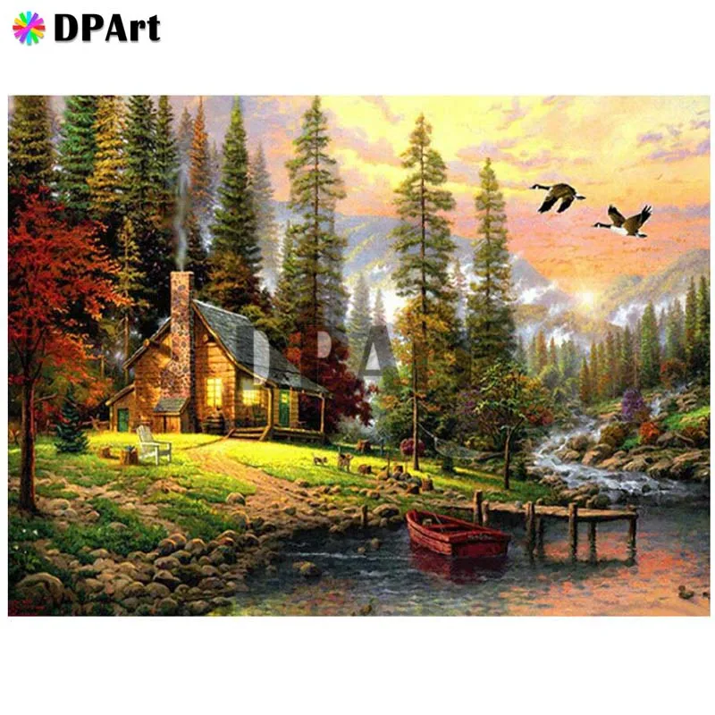 Алмазная картина 5D полностью квадратная/круглая дрель Дом лодка река Daimond Стразы