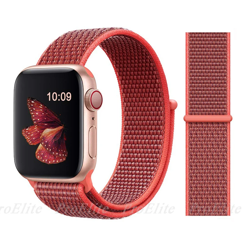 Color26 Nectarine Ремешок для наручных часов Apple Watch Series 5/4/3/2/1 38 мм 42 мм мягкий нейлон в едином положении во время занятий легкой атлетикой, correa, дышащая поверхность спортивные петли для наручных часов iwatch, 5 4 40 мм 44 мм - Цвет ремешка: Color26 Nectarine