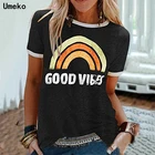 Umeko размера плюс Y2k Радуга буквы Графические футболки для женщин o-образным вырезом короткий рукав футболки топы Симпатичные майки женская летняя повседневная одежда