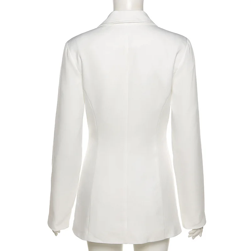 

Echoine Autumn Winter Long Sleeve Turn-down Collar Long Blazer Suit Slim Sexy White Casual OL Office Ladies Blazer Jacket Top