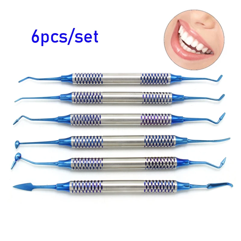 

Hot Sale 6pcs/set Dental Composite Resin Filler Spatula Titanium Plated Head Filler Thick Handle Restoration Set Dentisty Tool
