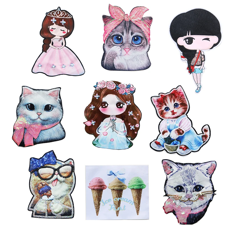 Мультфильм декоративные пайетки с нашивкой милой принцессы принтом Кот бисером