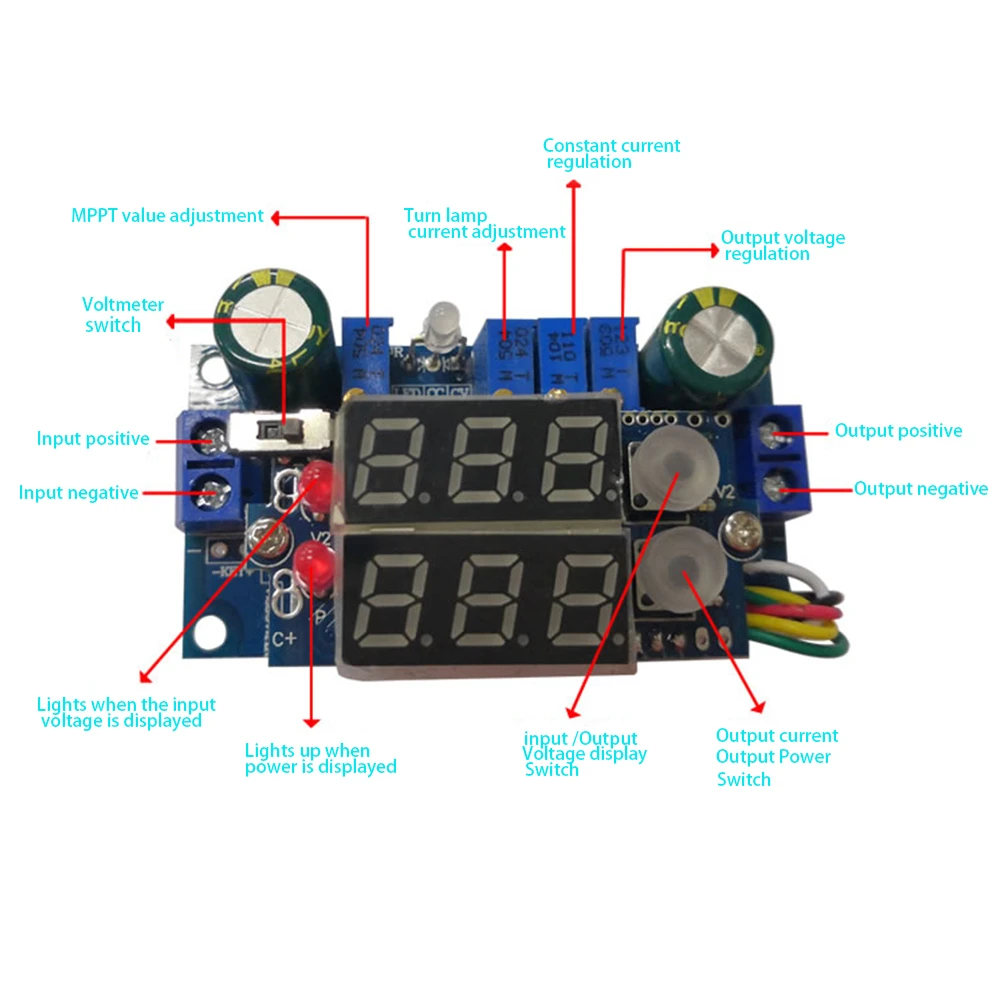 MPPT Solar Panel Controller 5A DC-DC Step Down CC/CV Charging Module Display LED Digital Step-Down Power | Электроника