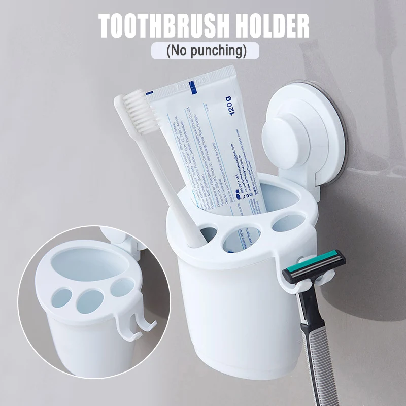 

Toothbrush Toothpaste Storage Shelf Razor Holder Rack Plastic Wall Mounted Multifunctiona Shelf Bathroom Accessories