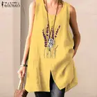 Женская винтажная блузка без рукавов, из хлопка и льна, с цветочной вышивкой